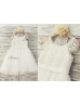 Cap Sleeves Ivory Lace Tulle Dreamy Flower Girl Dress